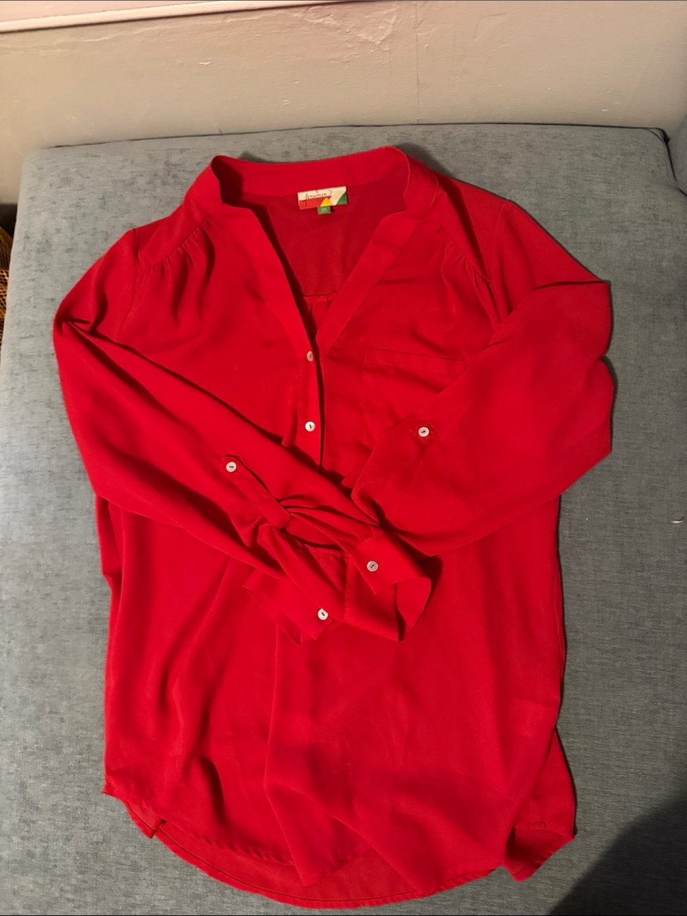 Modcloth Bright Red Long-Sleeve V-Neck Blouse